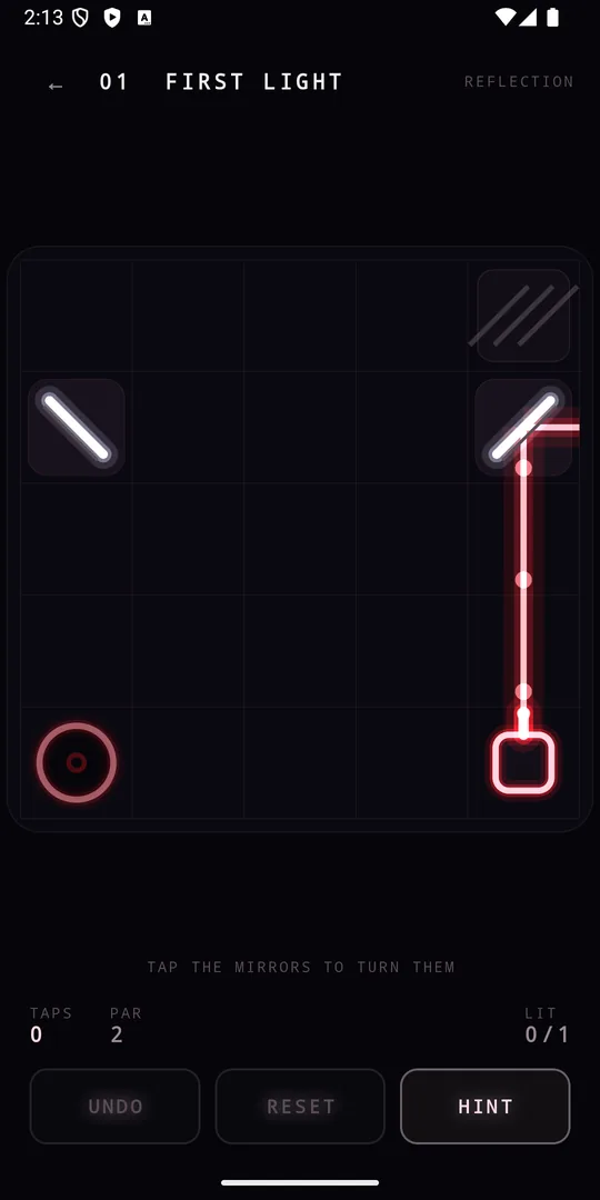 PRISM chapter one puzzle: a red laser reflecting off mirrors toward a target