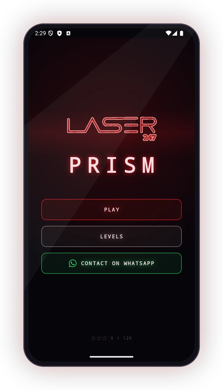 Laser247 Prism on an Android phone, showing the LASER247 logo and the play button